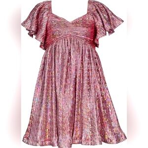 Girls Metallic Pink Pleated Party Dress